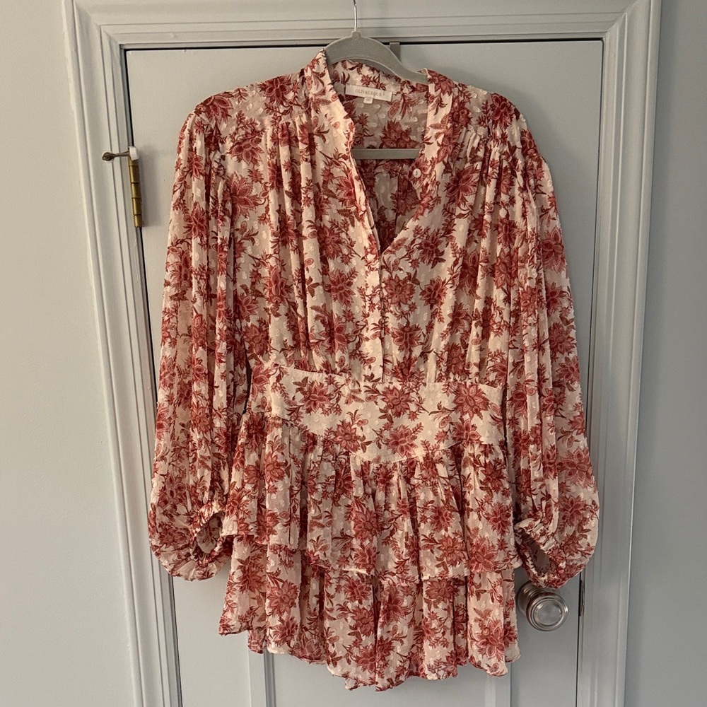 Floral Mini Dress - Red and Cream